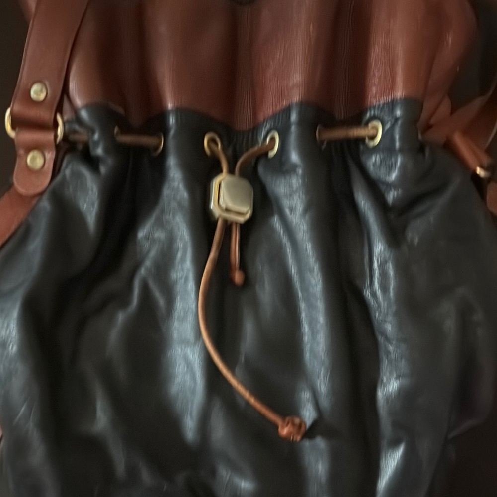 Two-Tone Leather Drawstring Bag - image 3